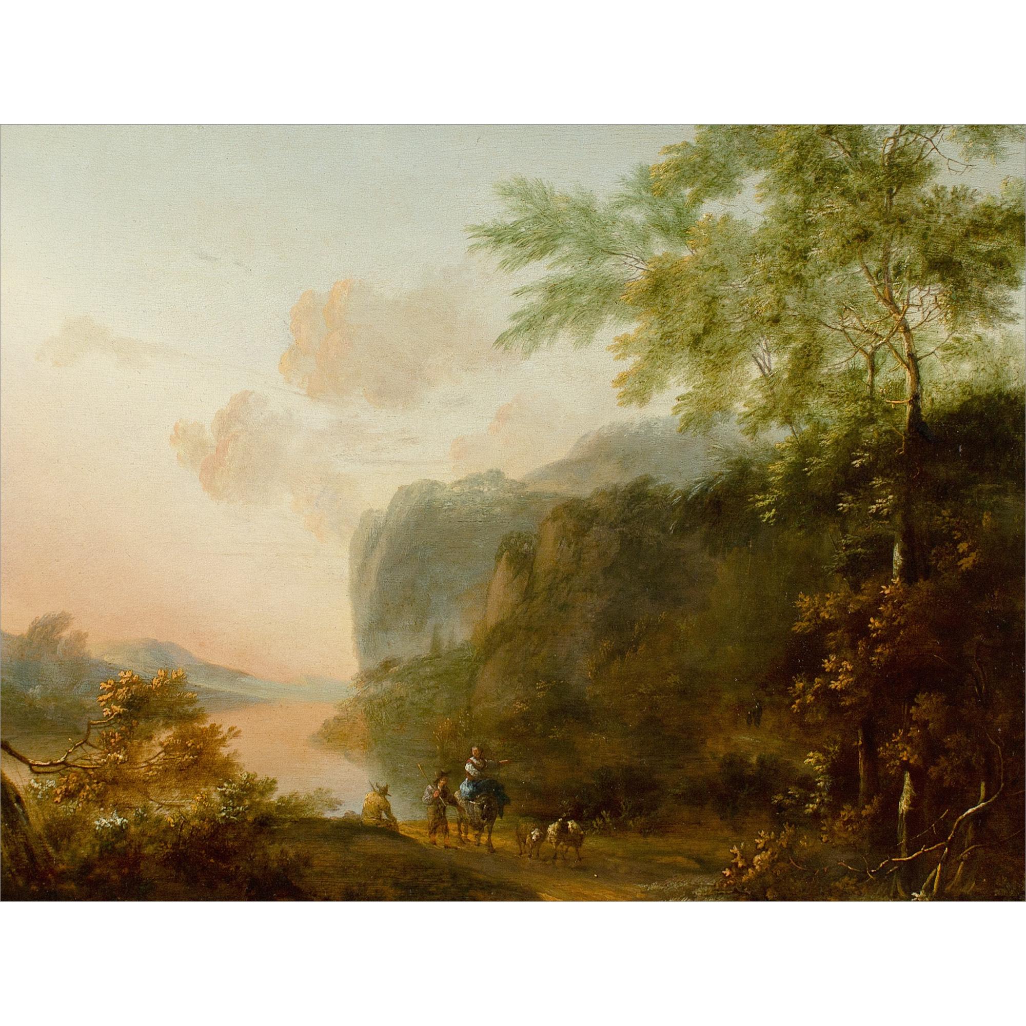 Jan Both (Seguidor), Paisaje fluvial idílico con figuras - Painting de Unknown
