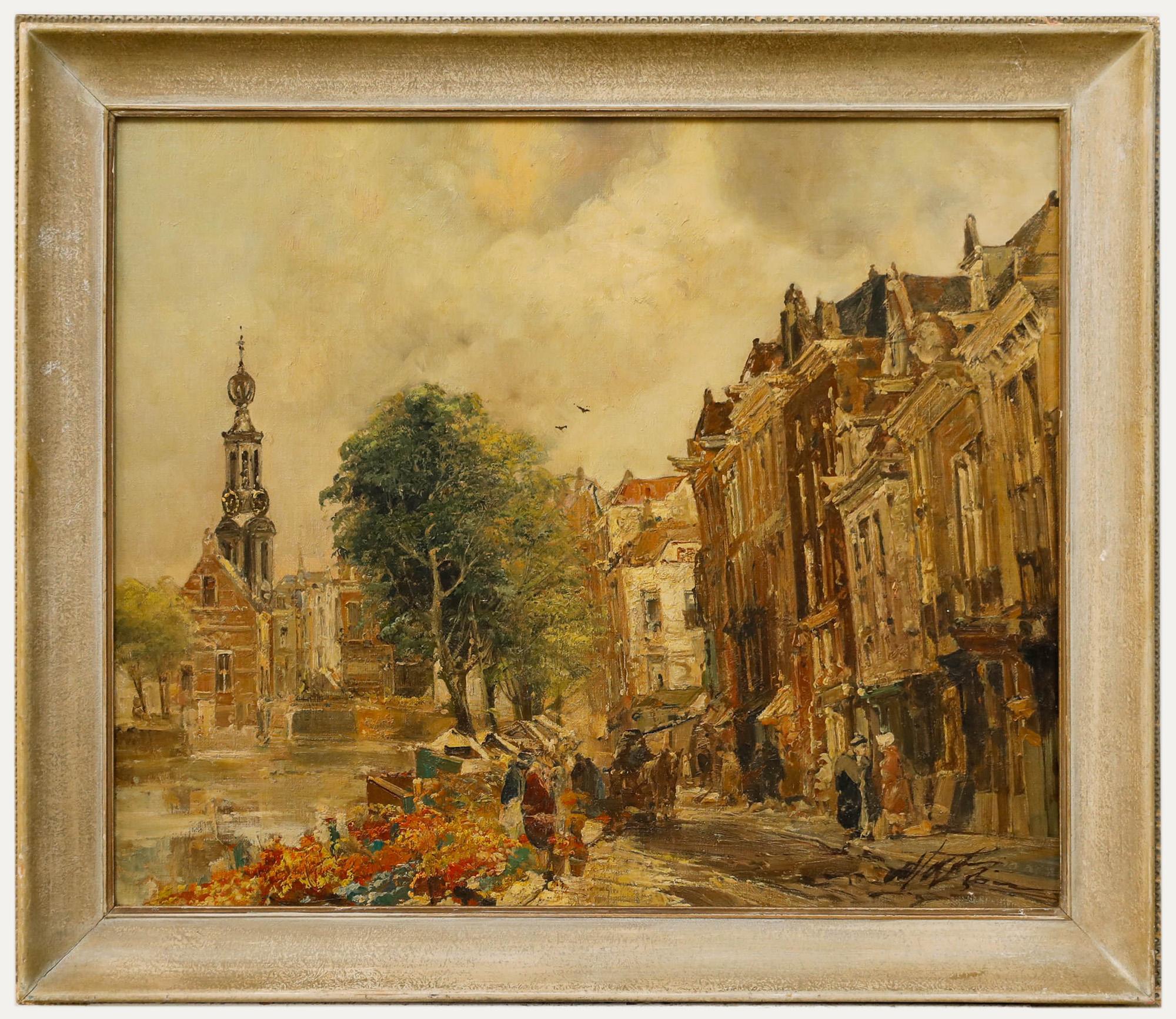 Landscape Painting di Unknown - Jan de Vogel Olandese (1909-1984)  - 1956 Olio, Culemborg, Paesi Bassi
