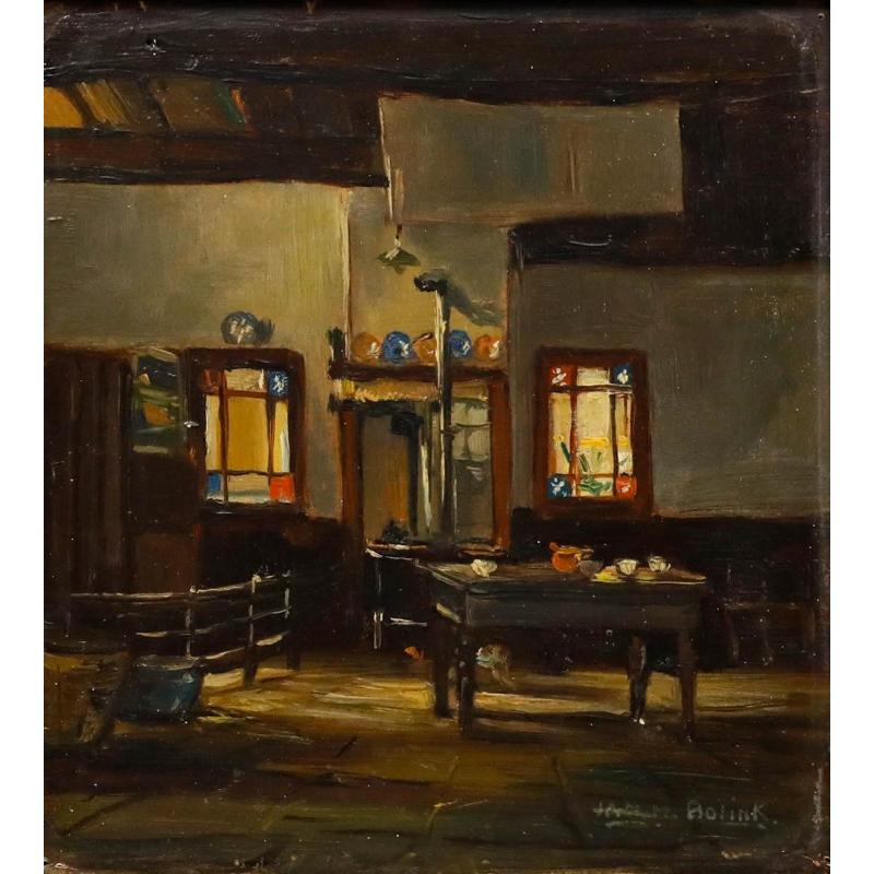 Jan H. Bolink (1913-1998) - 20. Jahrhundert Öl, Interieur einer Bauernküche – Painting von Unknown