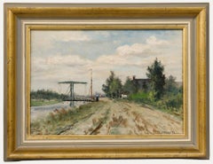 Jan Herman Coster (1846-1920) - Framed Oil, Dutch Landscape with a Drawbridge