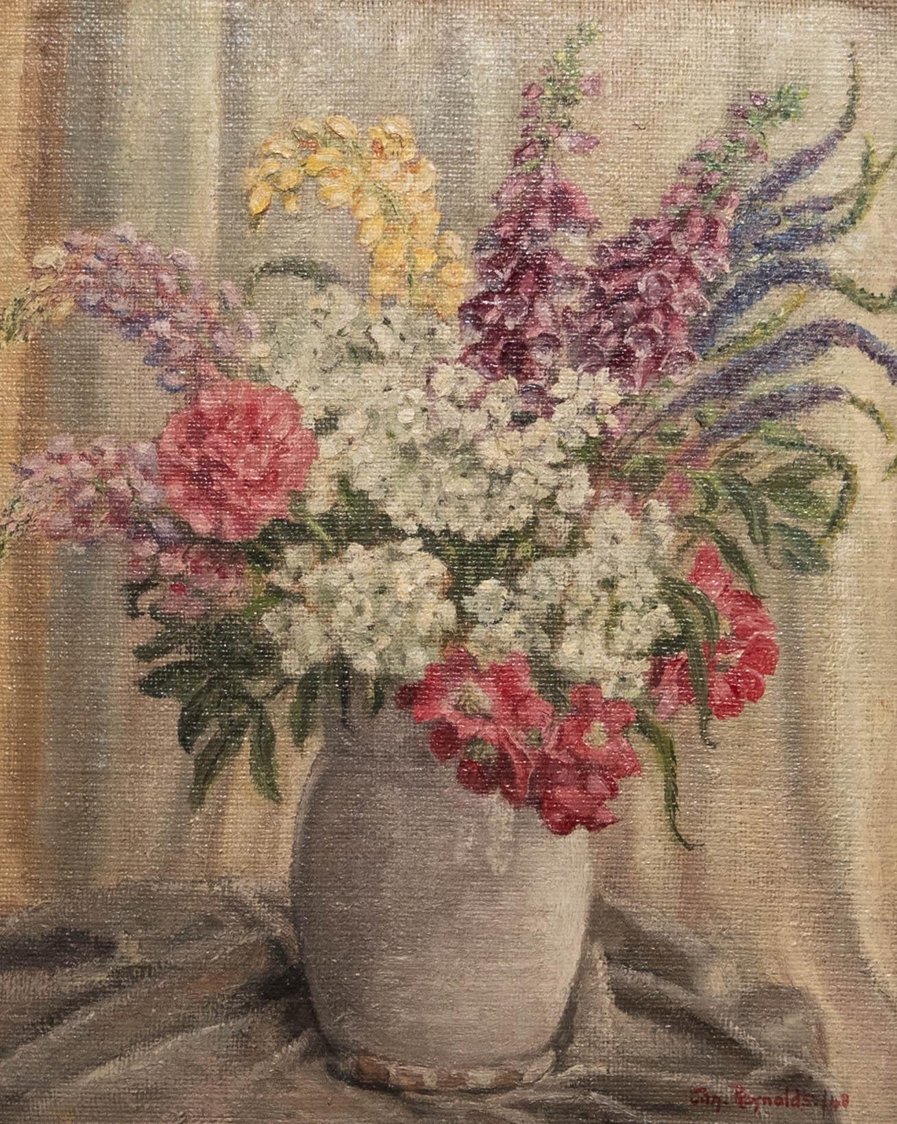 Jan Reynolds - Óleo enmarcado de mediados del siglo XX, Naturaleza muerta de flores - Painting de Unknown