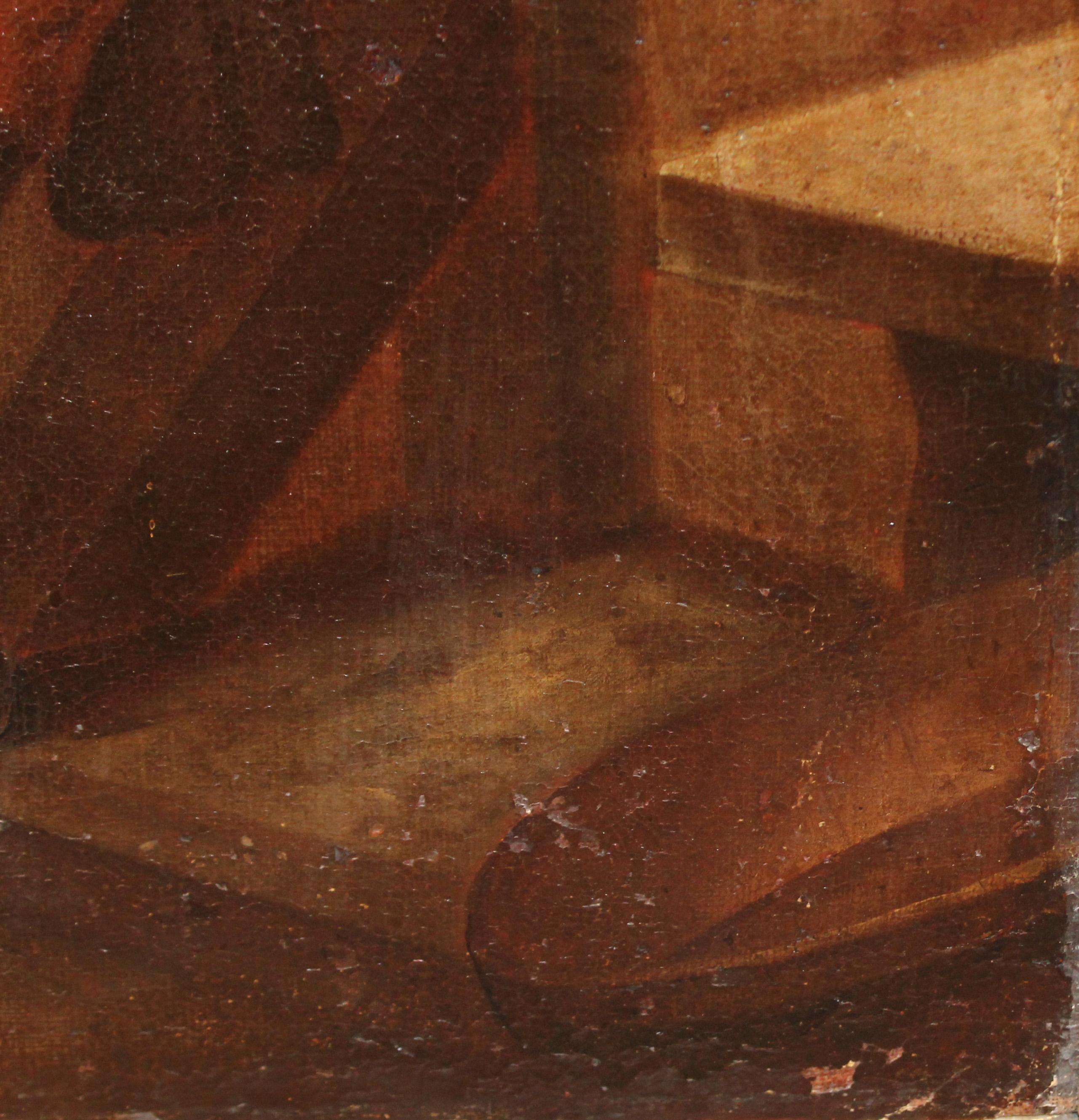 Jan Steen (1626-1679) Seguidor - Óleo sobre tela - El violinista y la aldeana For Sale 8