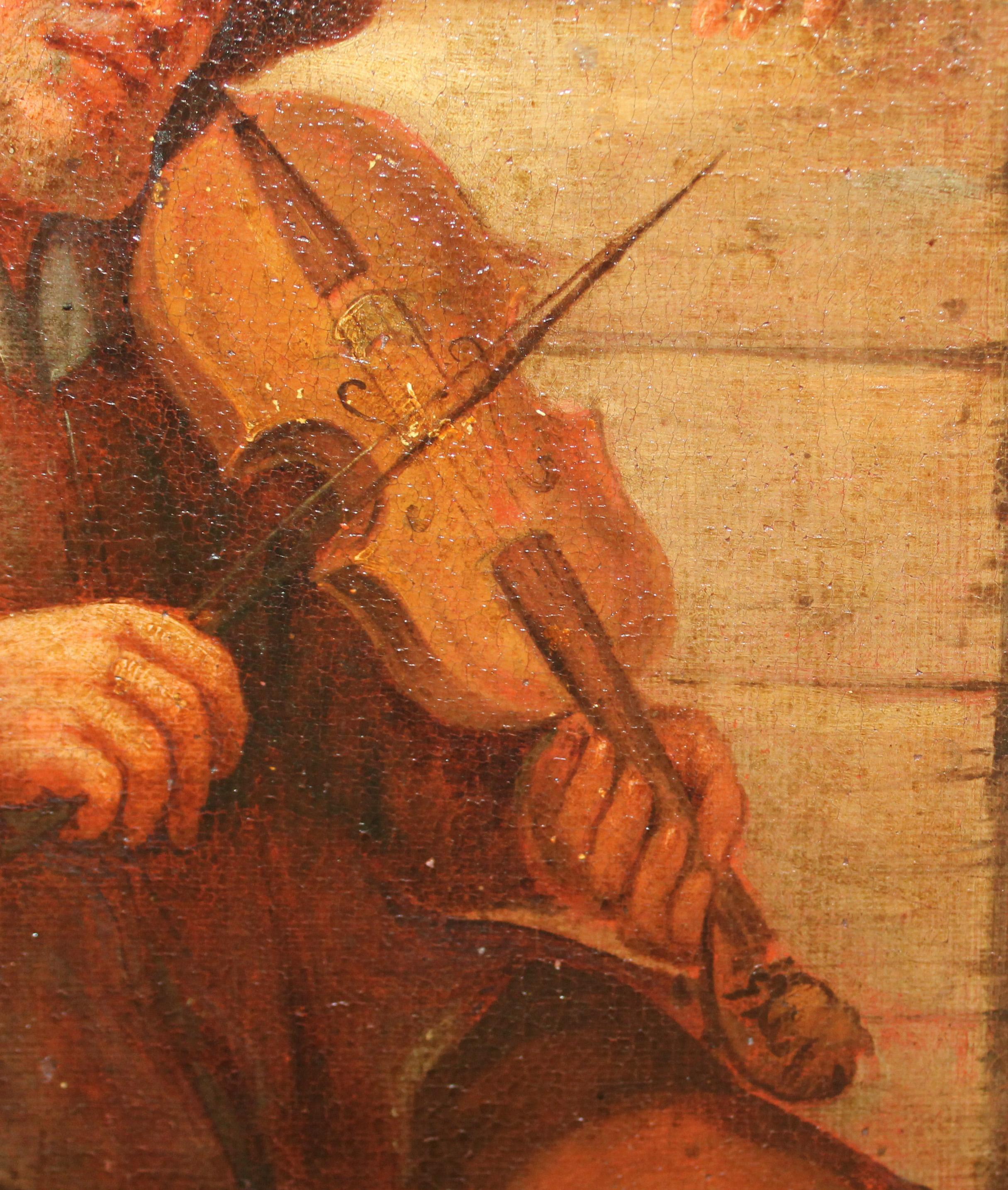 Jan Steen (1626-1679) Seguidor - Óleo sobre tela - El violinista y la aldeana For Sale 10