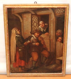 Jan Steen (1626-1679) Seguidor - Óleo sobre tela - El violinista y la aldeana
