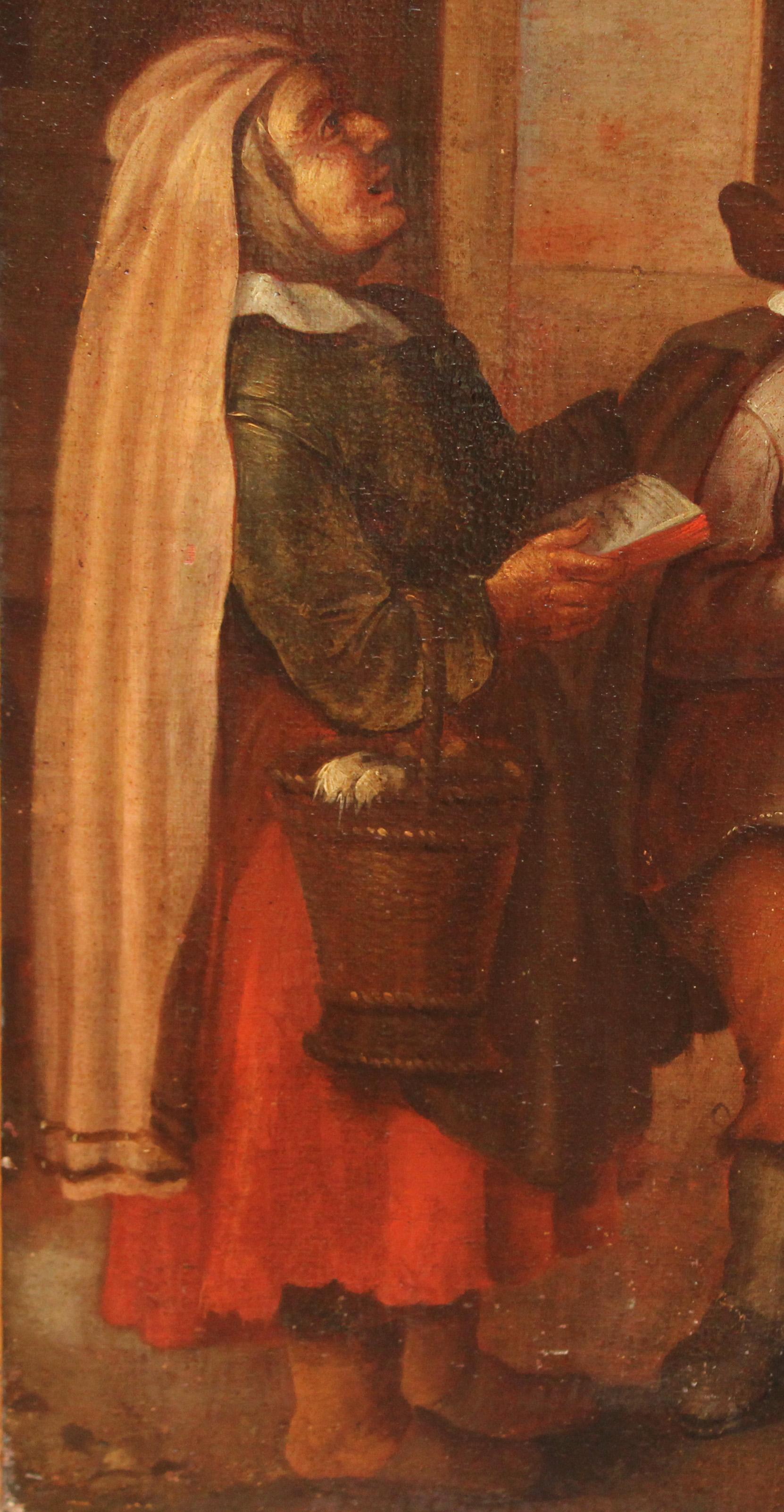 Jan Steen (1626-1679) Seguidor - Óleo sobre tela - El violinista y la aldeana For Sale 3