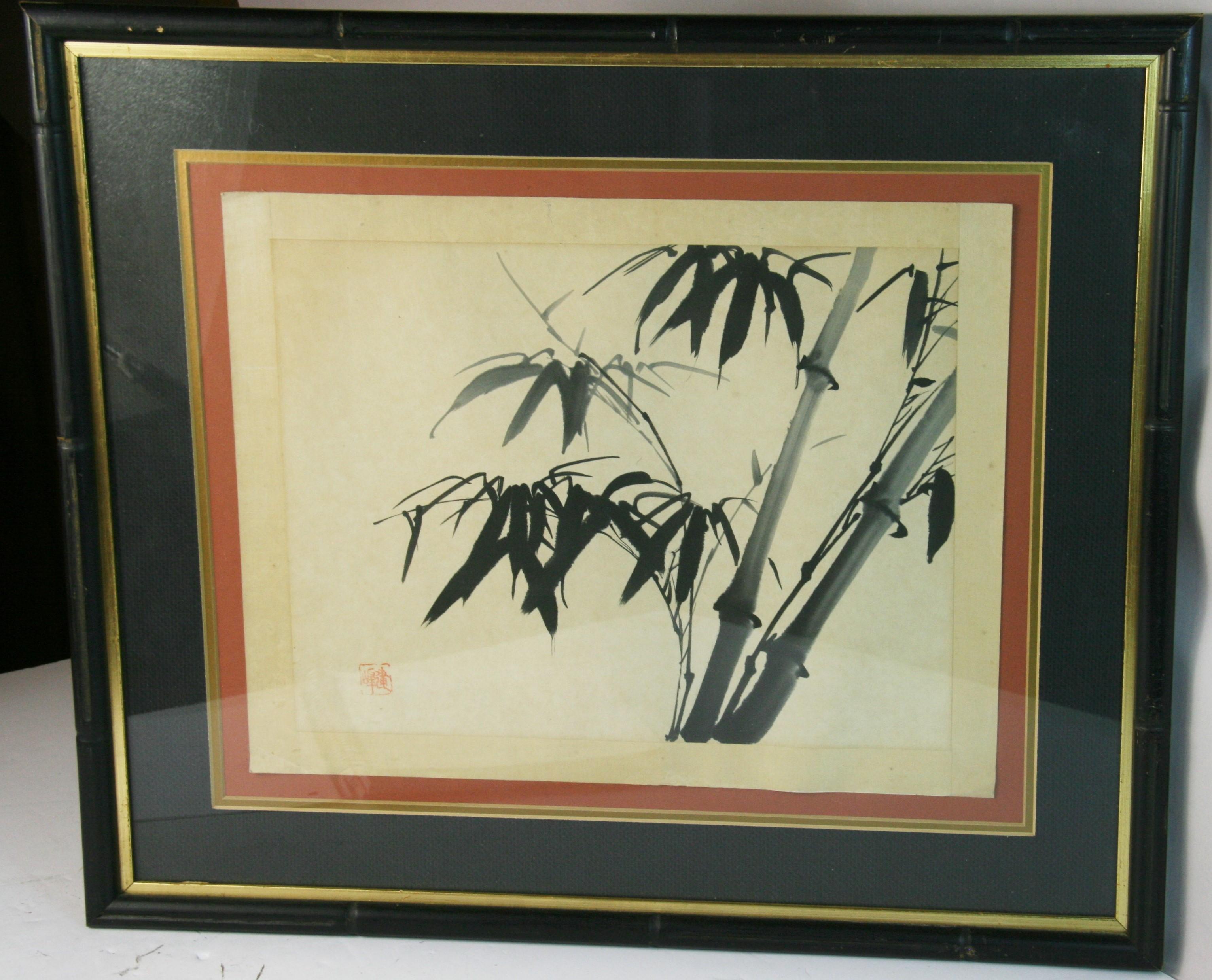 Bambú japonés Pintura con tinta china - Painting de Unknown