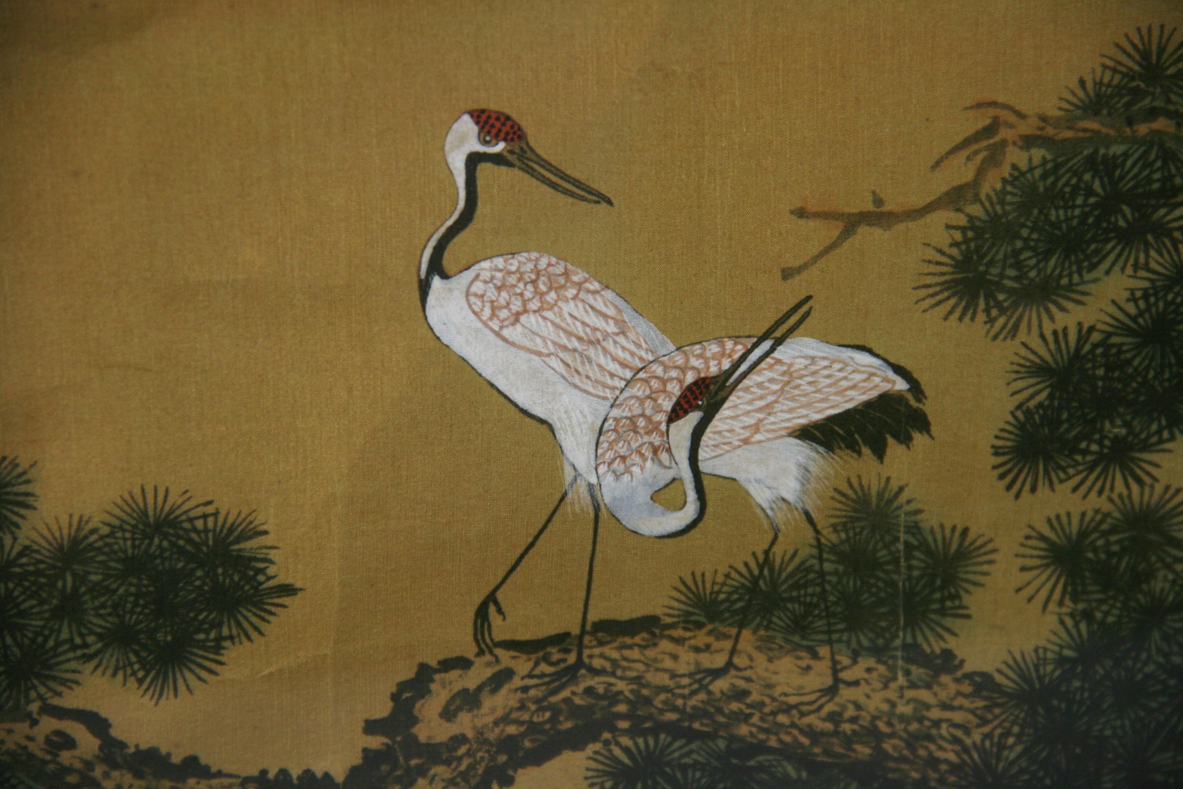 Japanische Landschaft und Tiere, Gouache-Gemälde # Two im Angebot 2