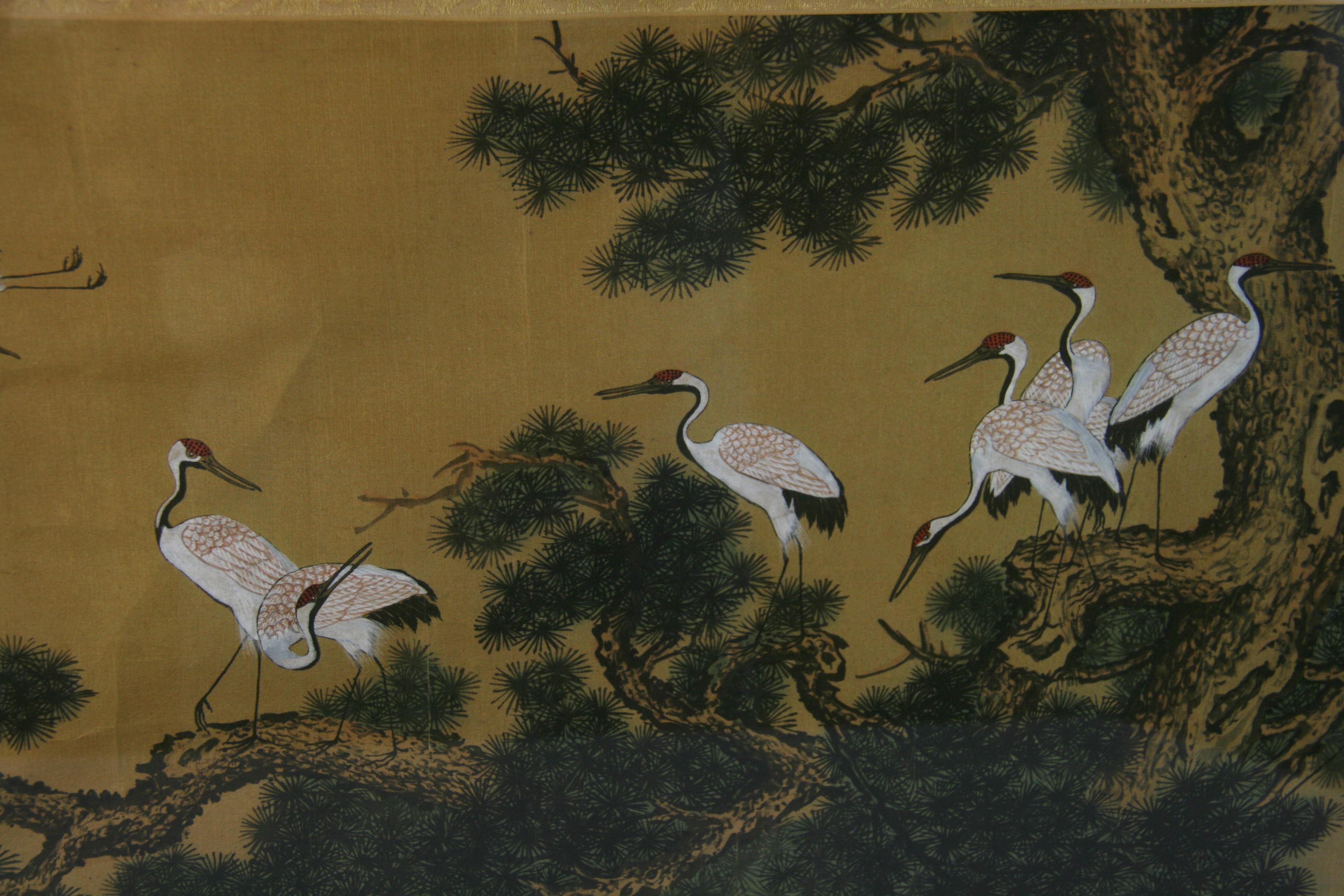 Japanische Landschaft und Tiere, Gouache-Gemälde # Two im Angebot 3