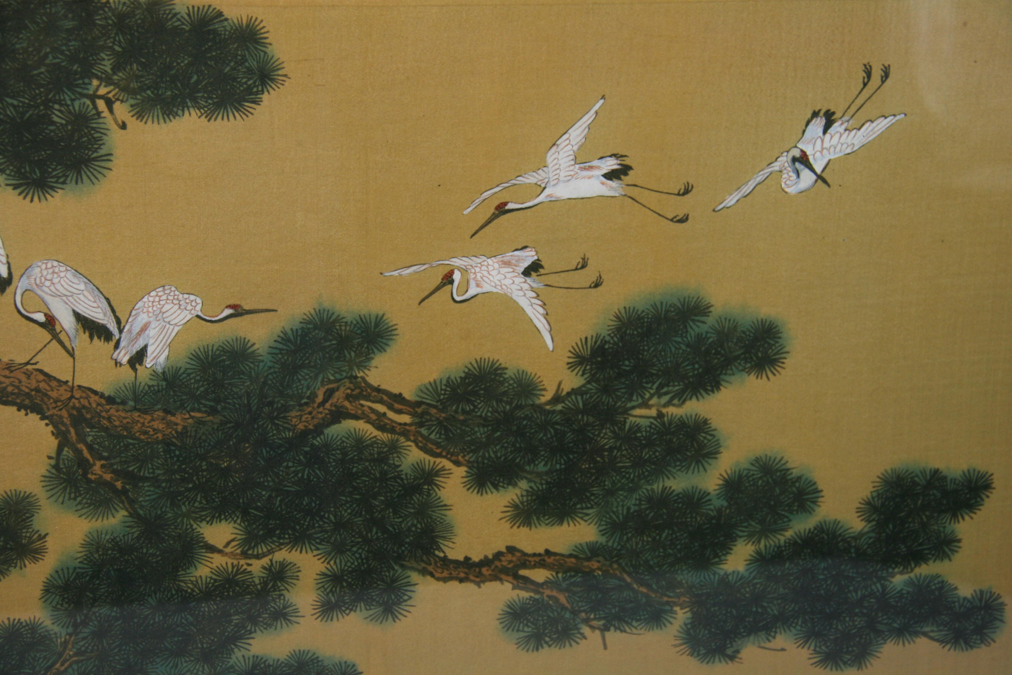 Japanese Landscape and Cranes Painting on Silk #One For Sale 4