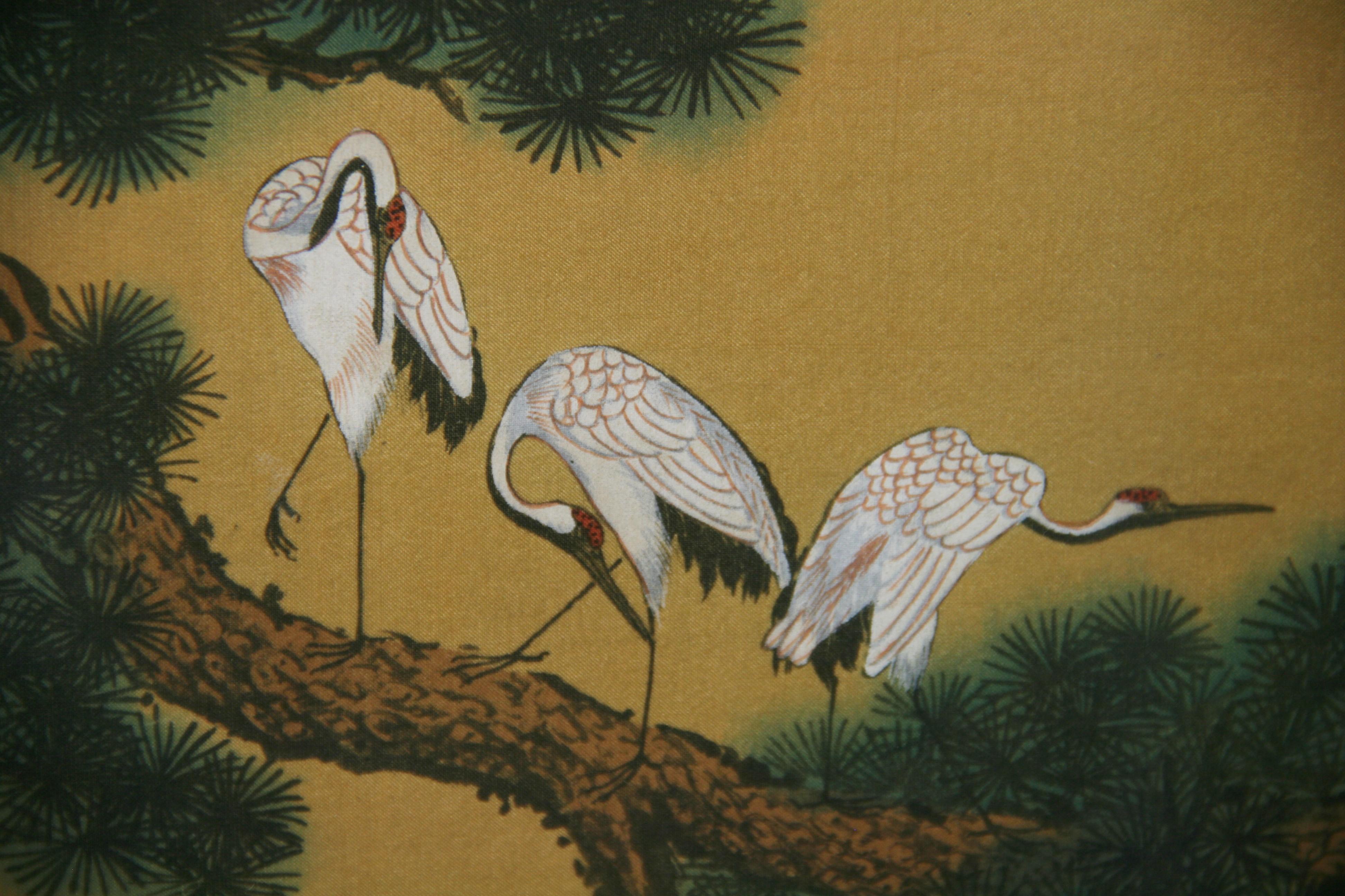 Paysage japonais et grues sur soie #One en vente 3
