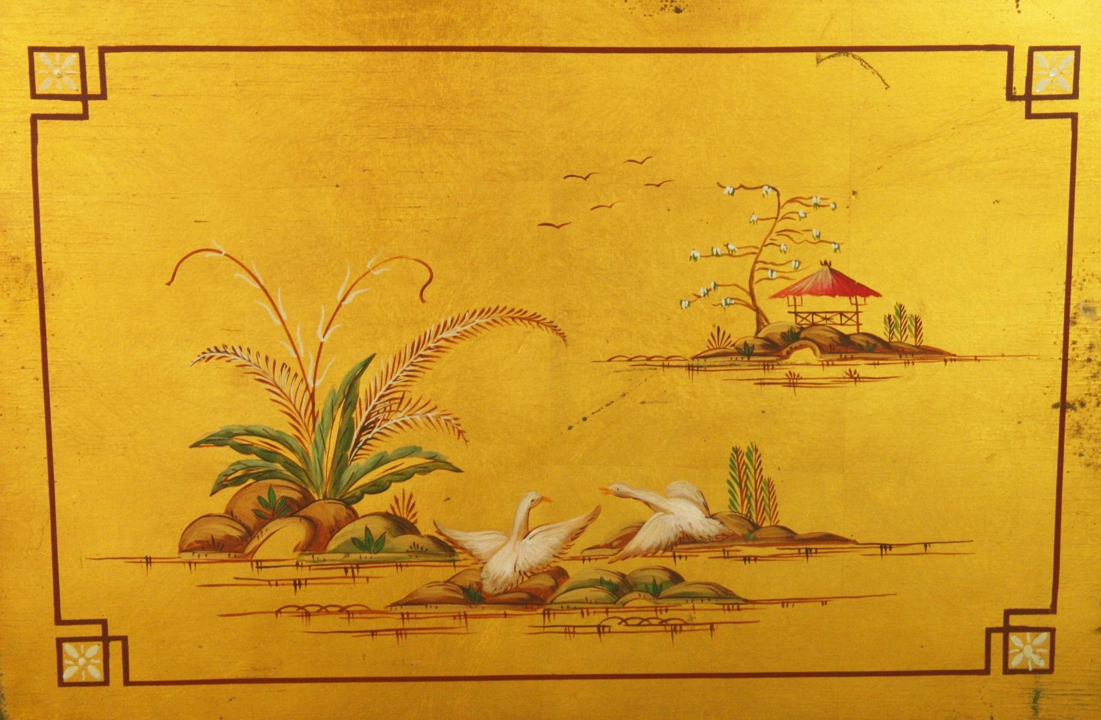 Peinture de paysage japonais sur panneau de bois doré - Or Landscape Painting par Unknown