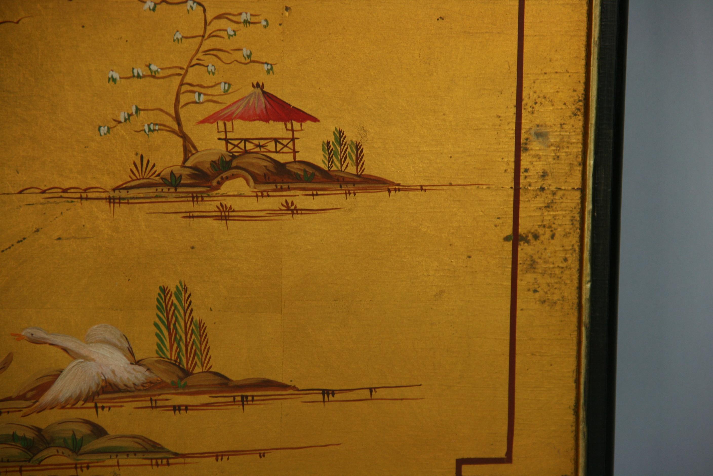 Japanese Landscape Painting on Gilt Wood Panel For Sale 6