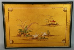 Peinture de paysage japonais sur panneau de bois doré