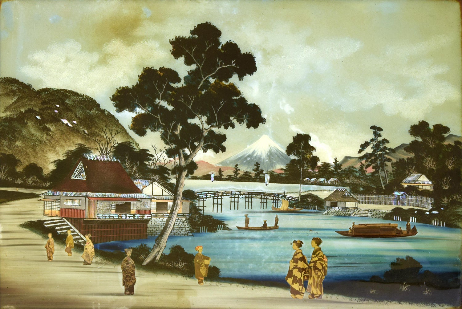 Unknown Japanese Landscape With Mount Fuji On Background