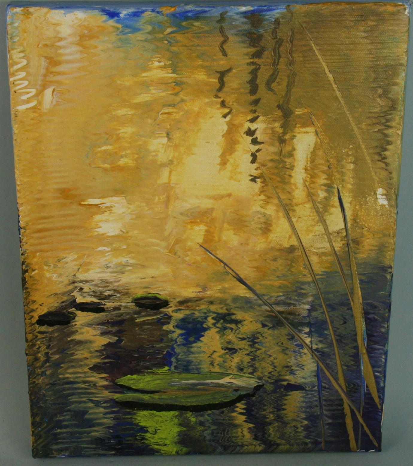 5-3250 Lilly pond oil on canvas set in a rapped canvas with painted edges.
No need for a frame 