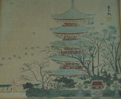 Japanese Pagoda Woodblock Landscape