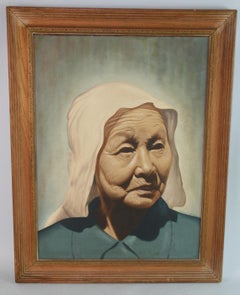 Pintura al óleo antigua de un campesino japonés