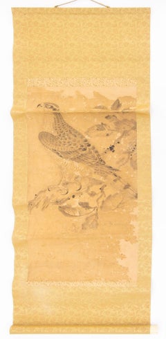 Japanese School Perched Hawk Scroll Painting