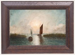 Jarman - Framed 20th Century Oil, Norfolk Wherries at Sunrise
