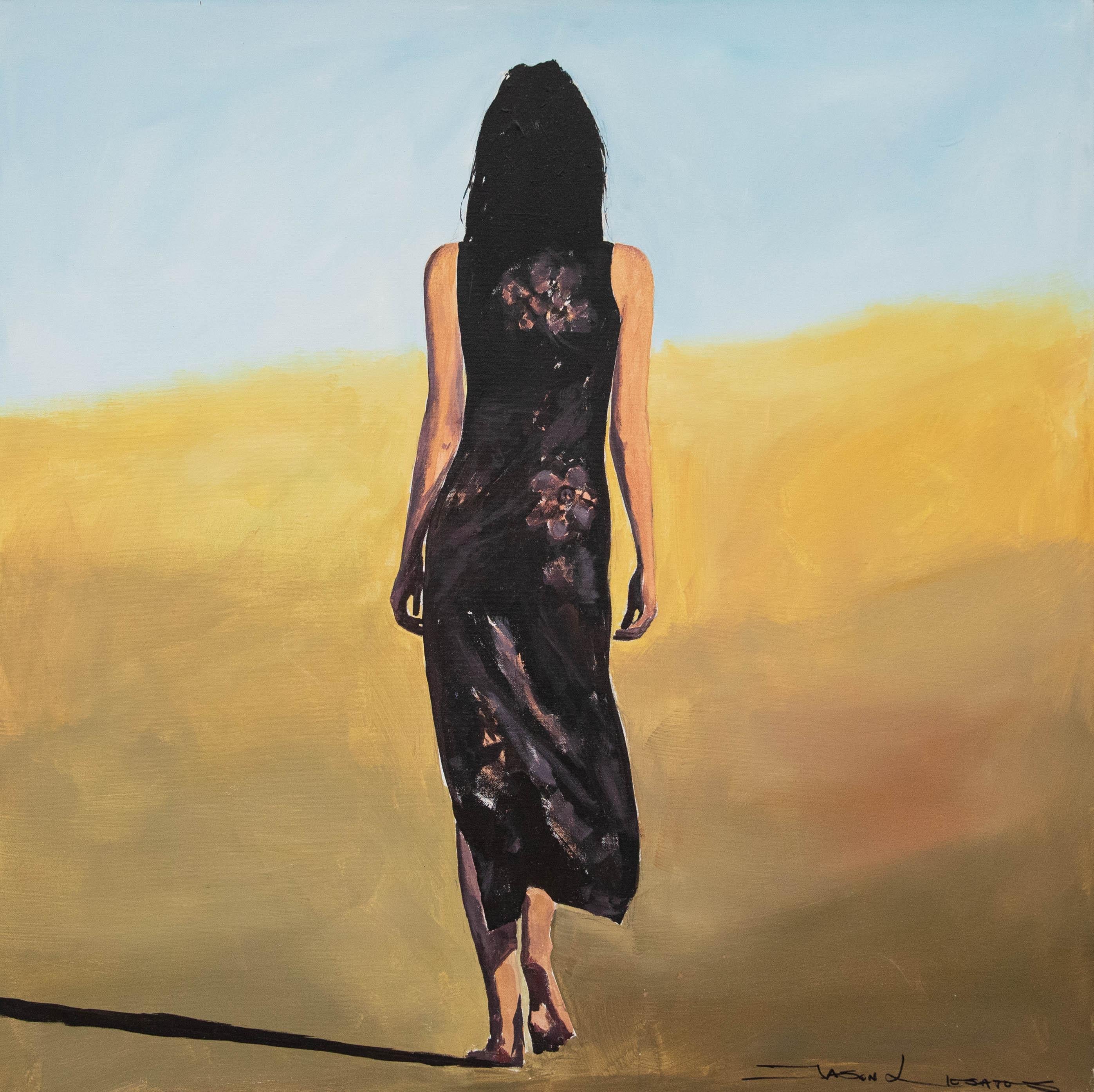 Jason Liosatos  - Olio contemporaneo, Una passeggiata sulla spiaggia - Painting di Unknown