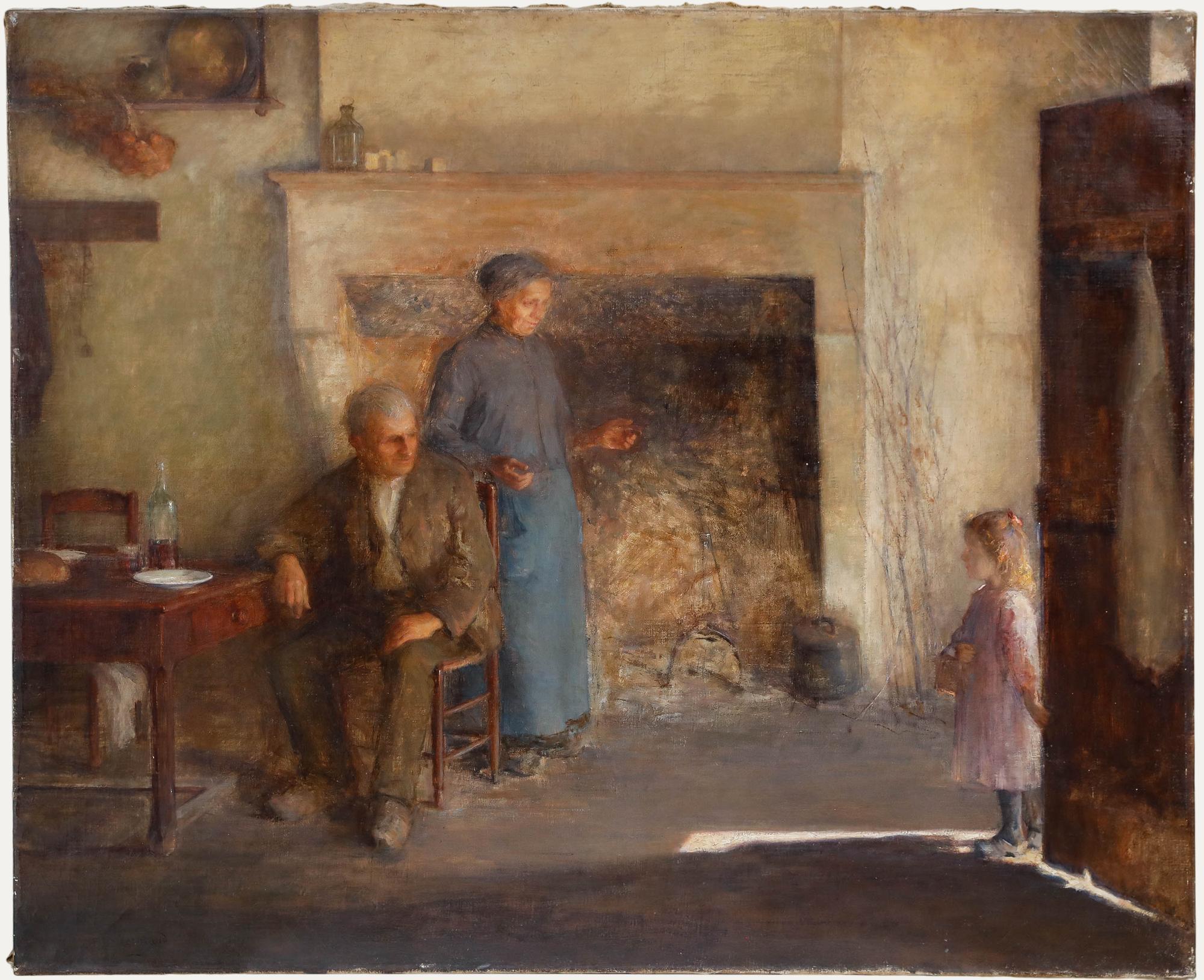 Unknown Figurative Painting - Jean Antoine Armand Vergeaud (1876-1949) - Oil, Visiting Grandparents