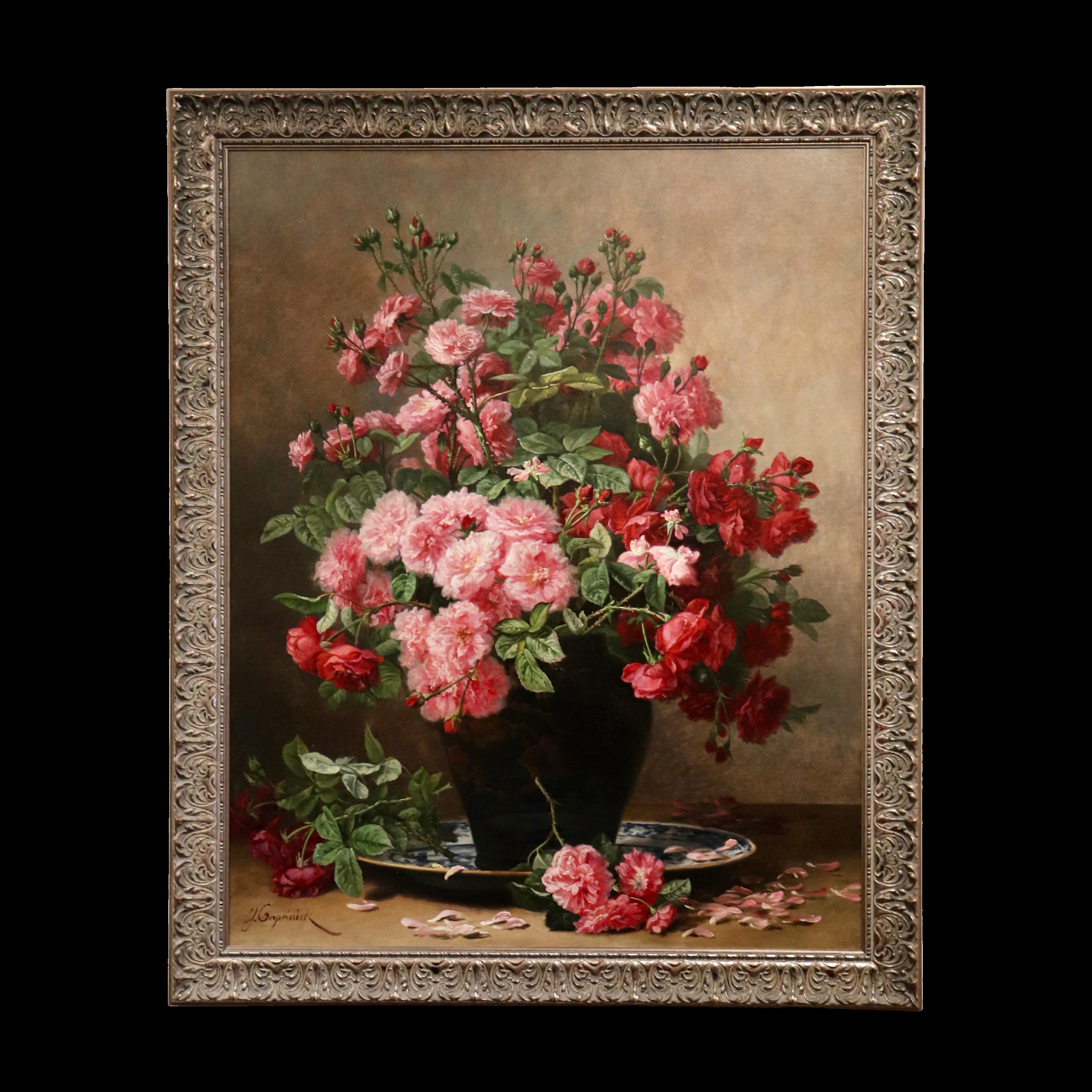 Flower vase of Roses - Painting by Jean Capeinick