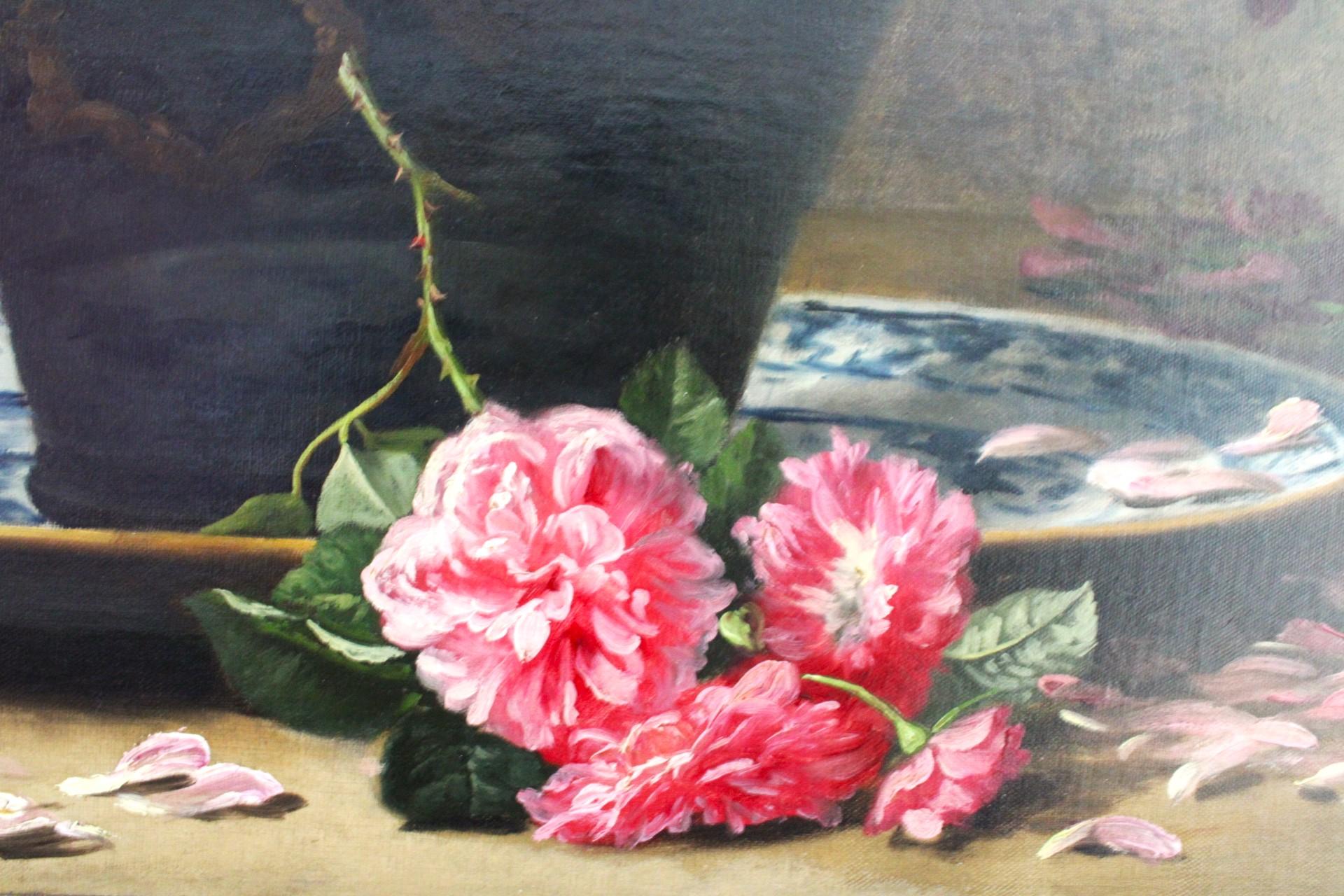 Flower vase of Roses - Naturalistic Painting by Jean Capeinick