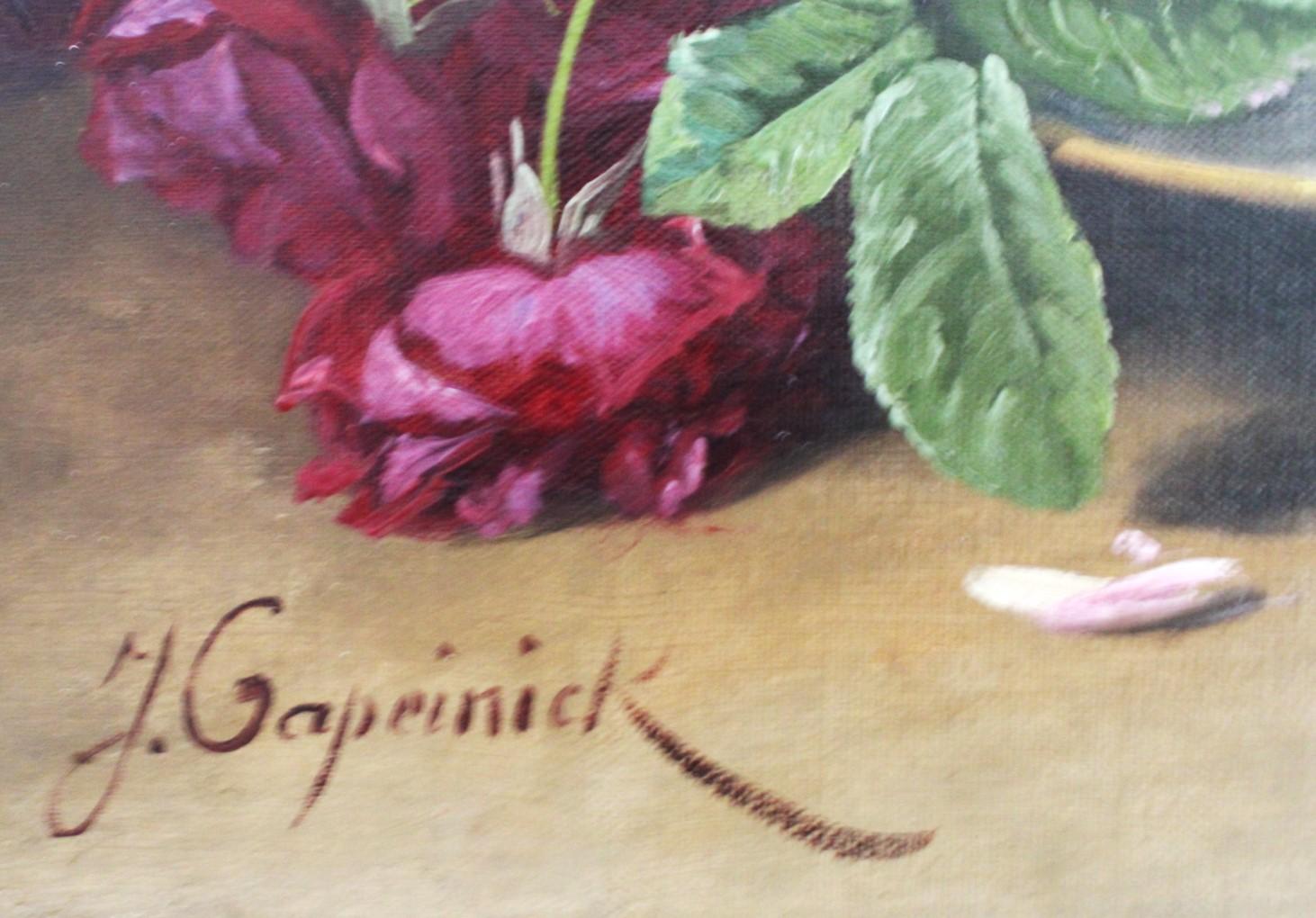 Flower vase of Roses - Brown Still-Life Painting by Jean Capeinick