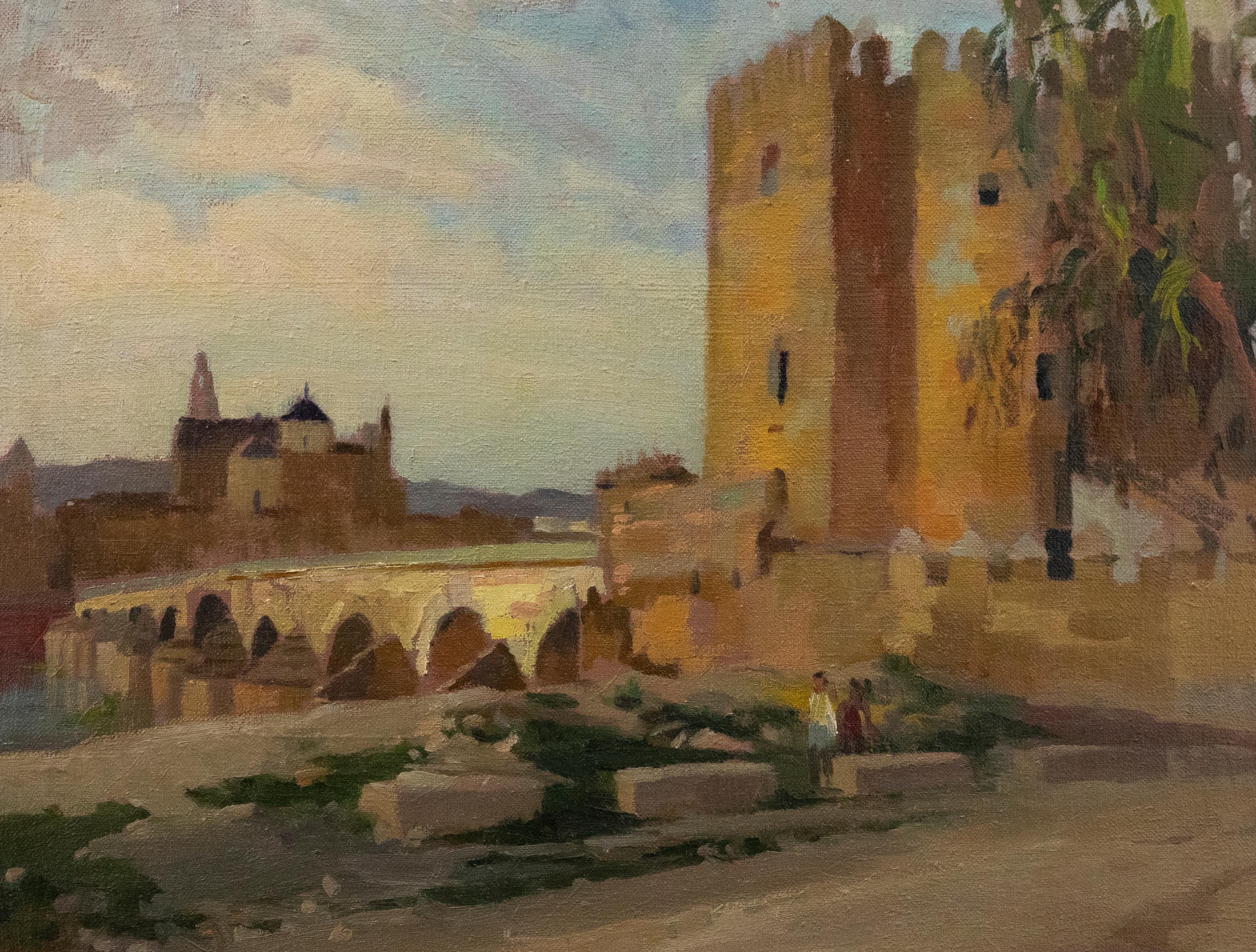 Unknown Landscape Painting - Jean Dulac (1902-1968) - 1952 Oil, Roman Bridge of Córdoba