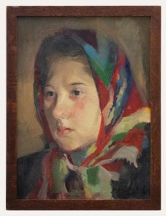 Jean Dulac (1902-1968) - Huile du milieu du 20e siècle, dame dans une écharpe en soie