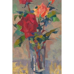 Jean Dulac (1902-1968) - Olio della metà del XX secolo, Rose di Meilland