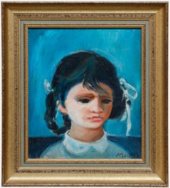 Jean Maillot - Óleo del siglo XX enmarcado, Retrato de una pequeña niña