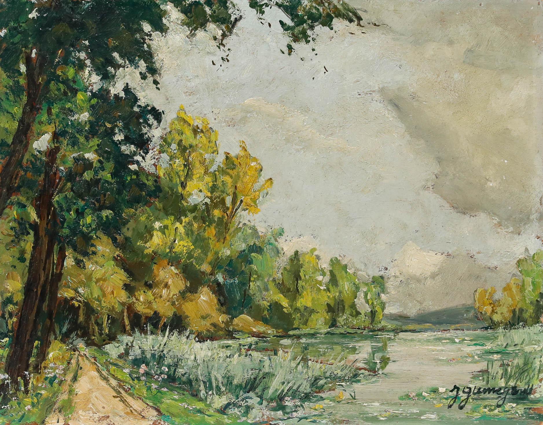 Jean Paul Guinegault (1918-2009) - 20th Century Oil, Edge of the Mayenne River - Painting by Unknown