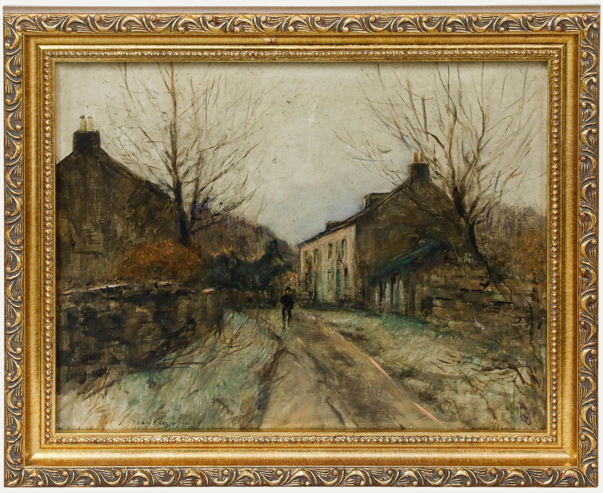 Jean Van Cleemput (1881-1953) - Gerahmtes Öl, Ein winterlicher Dorfspaziergang