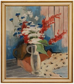 Jeanette Plücken-Butzke (1926-2013) - Öl, Stillleben mit Blumen und zwei Krügen