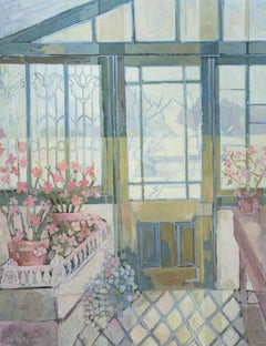 Jen Riley   - 1985 Oil, Conservatory - Busy Lizzies