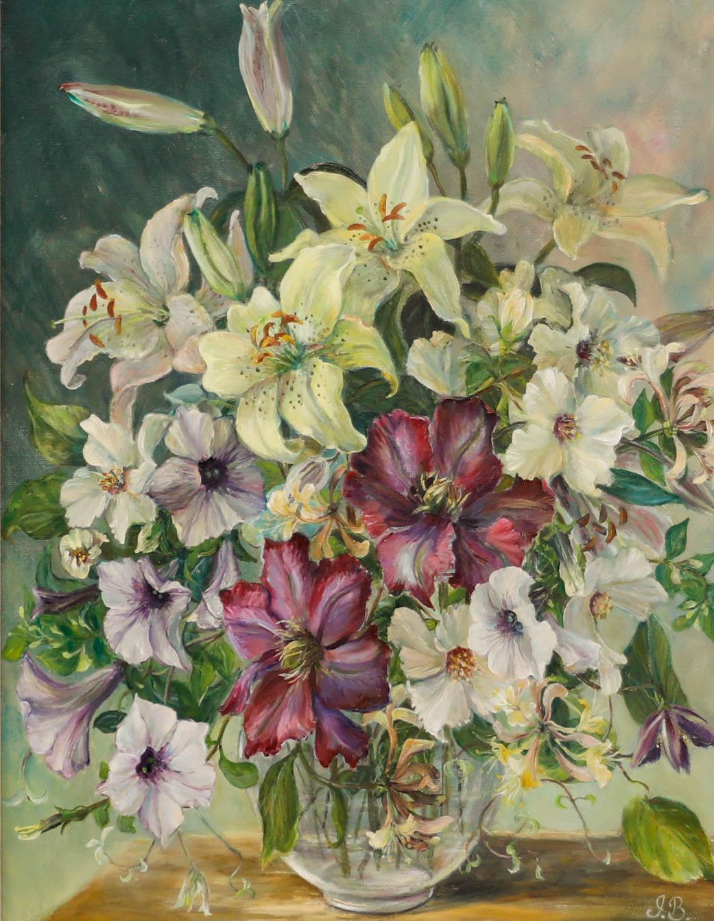 Jennie Bayman  - Framed Contemporary Oil, Summer Flowers - Painting by Unknown