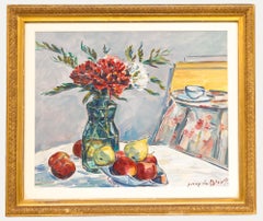 Jenny De Bloot (1901-1988) - Olio della metà del XX secolo, Crisantemi con mele