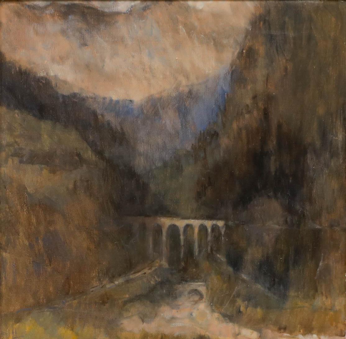 Jenny Lander - Huile contemporaine encadrée, Vue des Houches - Painting de Unknown