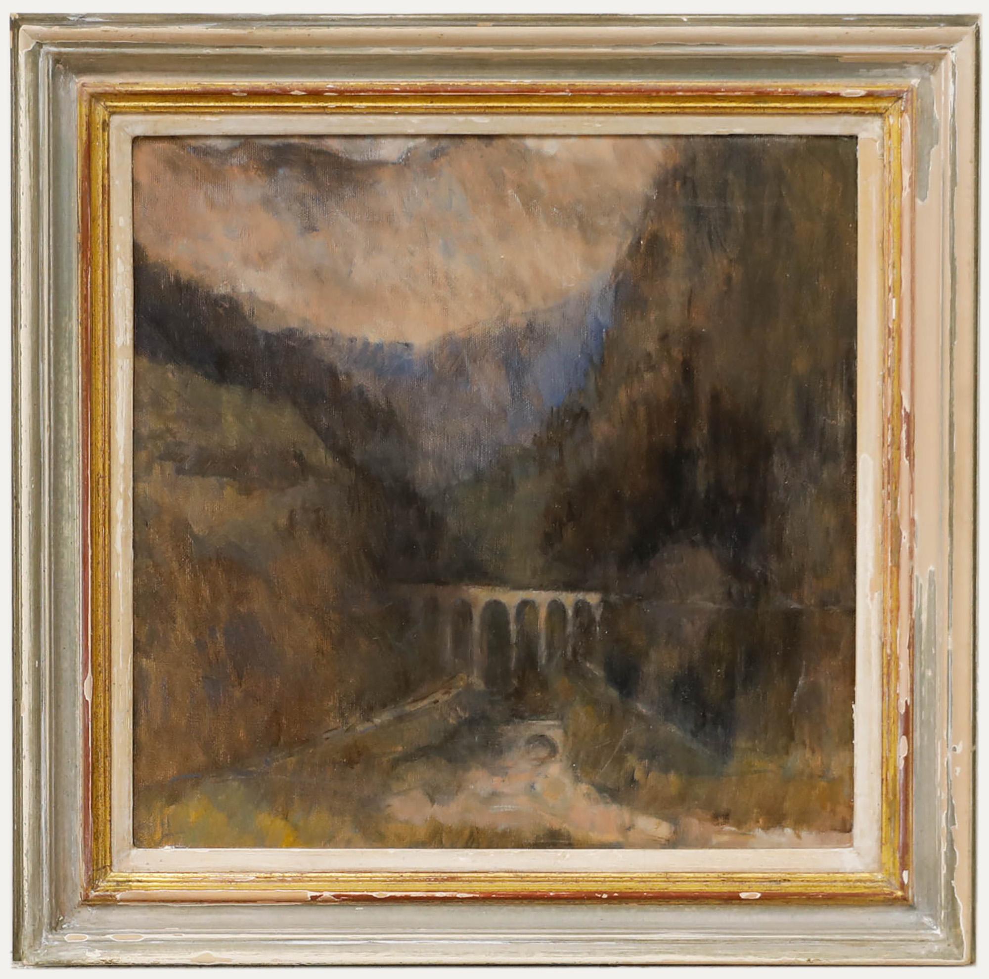 Landscape Painting Unknown - Jenny Lander - Huile contemporaine encadrée, Vue des Houches
