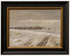 Jens Sinding Christensen (1888-1980)- Olio incorniciato, Paesaggio invernale, Helsingborg