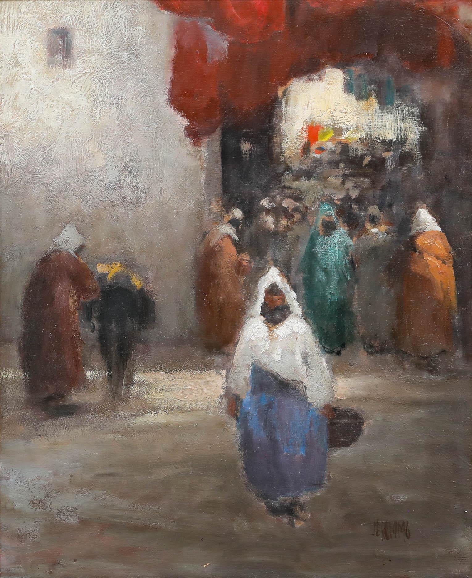 Jeronimo Muniz (b. 1938) - Framed 20th Century Oil, A Day at the Market - Painting by Unknown