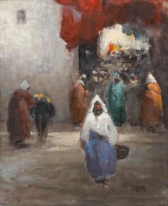 Jeronimo Muniz (n. 1938) - Óleo enmarcado del siglo XX, Un día en el mercado