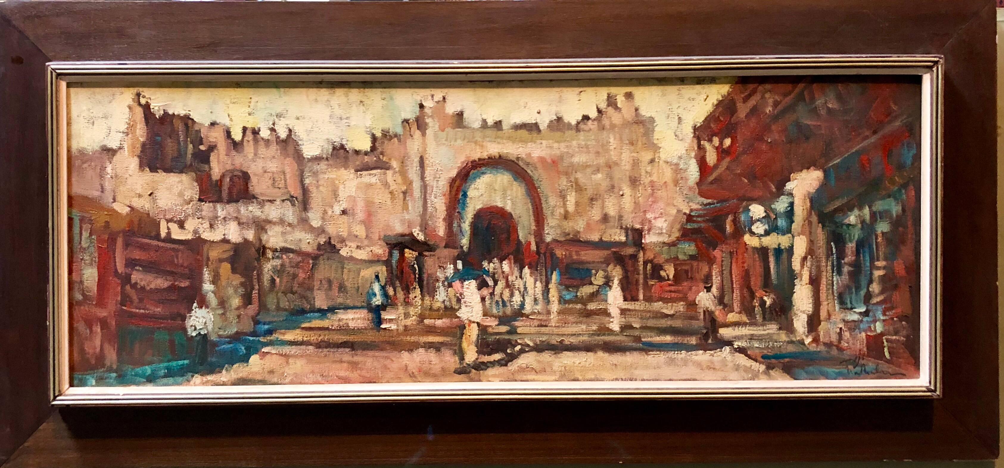 Jerusalem, alte Stadt, modernistisches Ölgemälde – Painting von Unknown