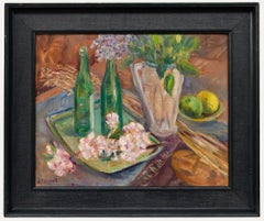 Jessie Page Bignell (1896-1992) - 20. Jahrhundert Öl, Blumen und Flaschen