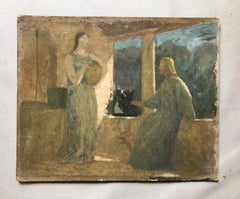 Jesus And The Samaritan, Sketch, Oil On Cardboard