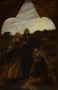 "Jesus With Follower" Religious Oil On Board
