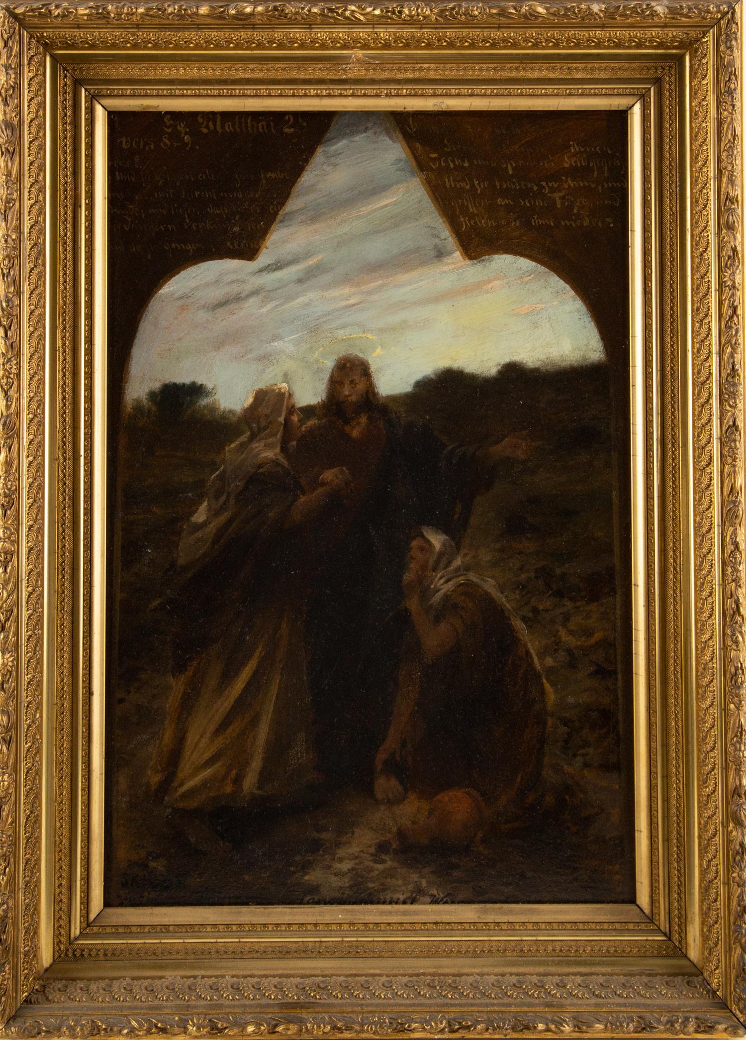 "Jesus With Follower" Religious Oil On Board - Painting by Unknown