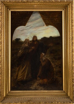 Antique "Jesus With Follower" Religious Oil On Board