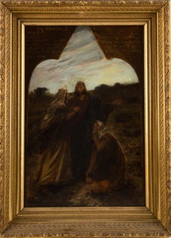 Huile religieuse sur panneau "Jésus et son disciple".